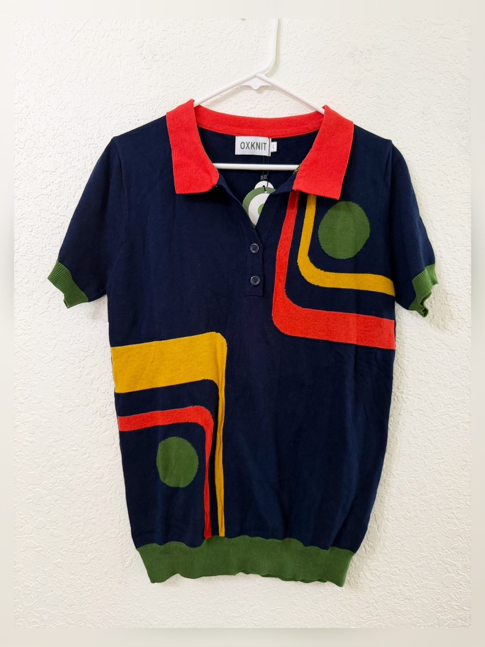 New OXKNIT Men's Polo Sweater Geometric Patterns Size Large
